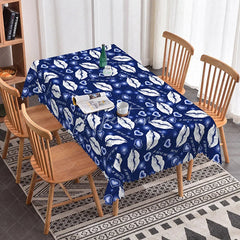 Aperturee - Aperturee Blue Background White Kiss Lip Rectangle Tablecloth I Love You Text Print Modern Romantic Dining Decor