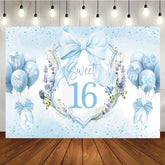 Aperturee - Aperturee Blue Balloons Bow Floral Sweet 16 Birthday Backdrop