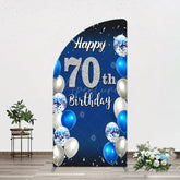 Aperturee - Aperturee Blue Balloons Silver 70Th Birthday Half Moon Arch Backdrop