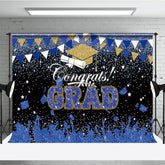 Aperturee - Aperturee Blue Black Glitter Bachelor Map Congrats Grad Backdrop