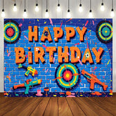 Aperturee - Aperturee Blue Bricks Wall Darts Game Happy Birthday Backdrop