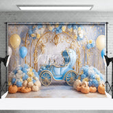Aperturee - Aperturee Blue Carriage Floral Pumpkins Cake Smash Backdrop