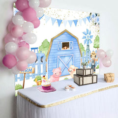 Aperturee - Aperturee Blue Cartoon Farm Flags Floral Birthday Backdrop