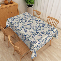 Aperturee - Aperturee Blue Chinoiserie Floral Rectangle Tablecloth Vintage Tree Branch Dining Table Cover for Event
