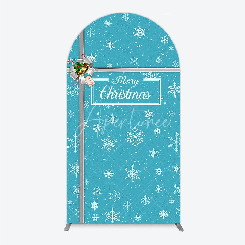 Aperturee - Aperturee Blue Christmas Snowflake Arch Backdrop Silver Ribbon Gift Box Decor Winter Holiday Theme Background for Party