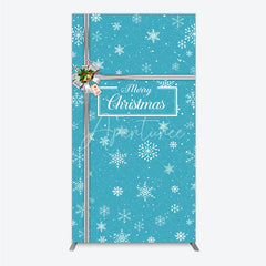 Aperturee - Aperturee Blue Christmas Snowflake Rectangle Backdrop Silver Ribbon Gift Box Decor Winter Holiday Theme Background for Party