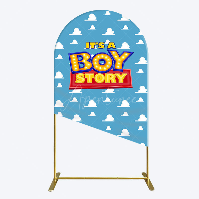 Aperturee - Aperturee Blue Cloud Its A Boy Story Baby Shower Arch Backdrop