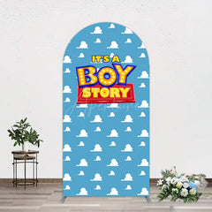 Aperturee - Aperturee Blue Cloud Its A Boy Story Baby Shower Arch Backdrop