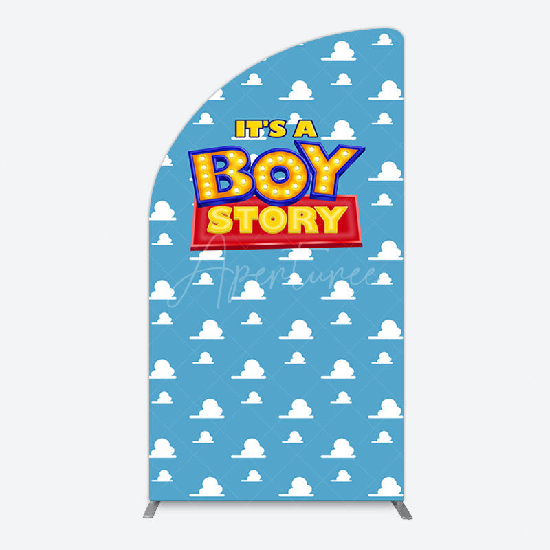 Aperturee - Aperturee Blue Cloud Its A Boy Story Baby Shower Half Moon Arch Backdrop
