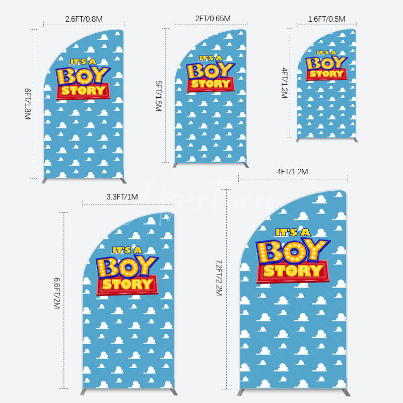 Aperturee - Aperturee Blue Cloud Its A Boy Story Baby Shower Half Moon Arch Backdrop