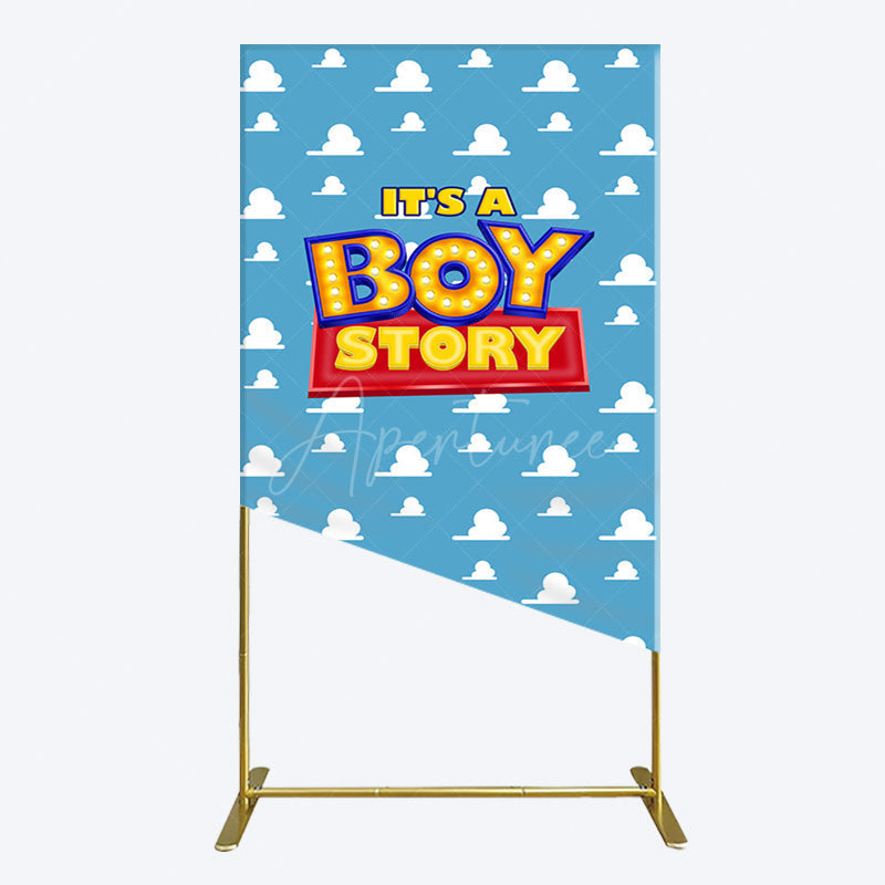 Aperturee - Aperturee Blue Cloud Its A Boy Story Baby Shower Rectangle Backdrop