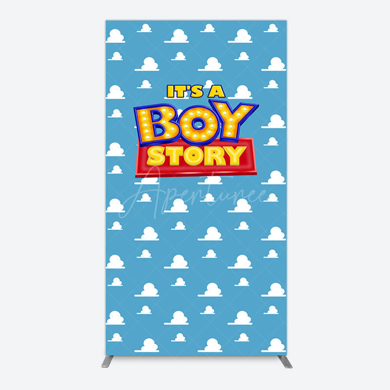 Aperturee - Aperturee Blue Cloud Its A Boy Story Baby Shower Rectangle Backdrop
