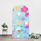 Aperturee - Aperturee Blue Colorful Floral Bubbles Birthday Arch Backdrop