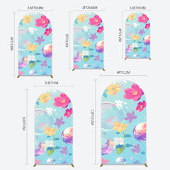 Aperturee - Aperturee Blue Colorful Floral Bubbles Birthday Arch Backdrop