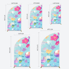 Aperturee - Aperturee Blue Colorful Floral Bubbles Birthday Half Moon Arch Backdrop