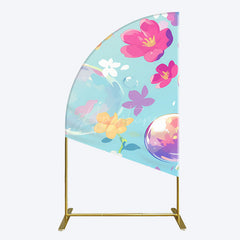 Aperturee - Aperturee Blue Colorful Floral Bubbles Birthday Half Moon Arch Backdrop
