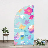 Aperturee - Aperturee Blue Colorful Floral Bubbles Birthday Half Moon Arch Backdrop