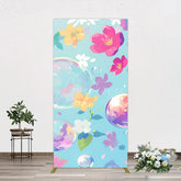 Aperturee - Aperturee Blue Colorful Floral Bubbles Birthday Rectangle Backdrop