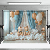 Aperturee - Aperturee Blue Curtain Balloons Bears Cake Smash Backdrop