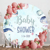 Aperturee - Aperturee Blue Cute Undersea Animals Baby Shower Round Backdrop