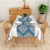Aperturee - Aperturee Blue Damask Floral Rectangle Tablecloth Vintage Elegant Dining Table Cover for Party Decor