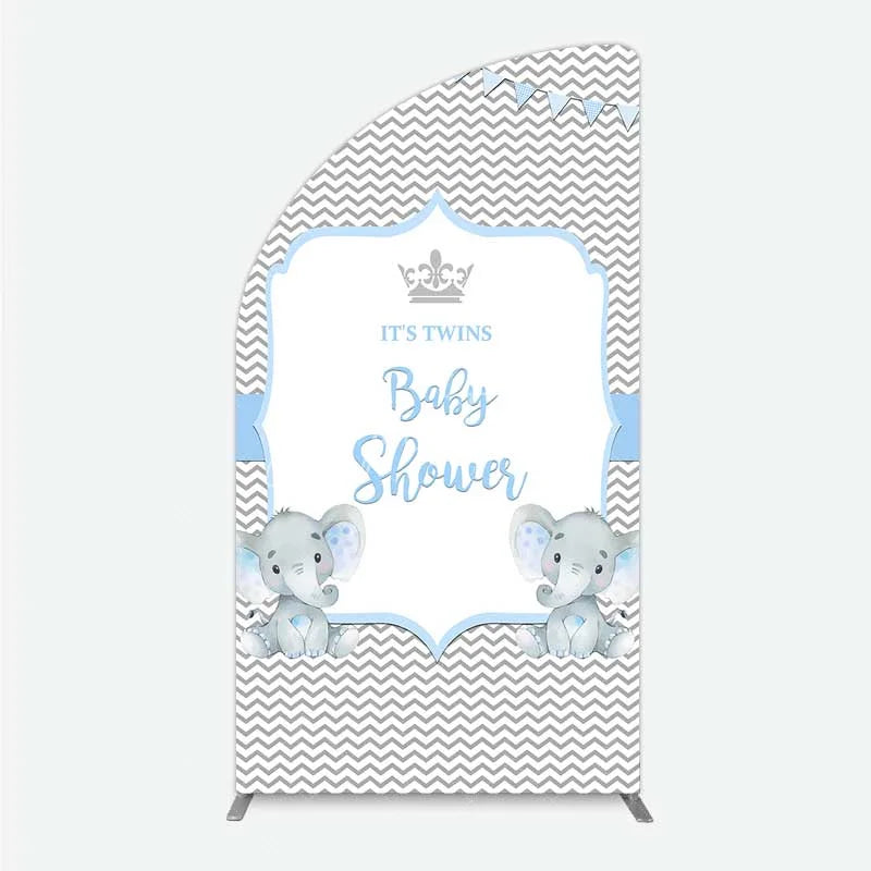 Aperturee - Aperturee Blue Elephant Twins Half Moon Arch Backdrop Baby Shower Chevron Boy Photography Background