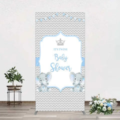 Aperturee - Aperturee Blue Elephant Twins Rectangle Backdrop Baby Shower Chevron Boy Photography Background