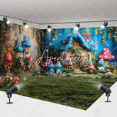Aperturee - Aperturee Blue Elf Magical Mushroom House Room Set Backdrop