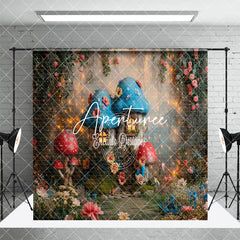 Aperturee - Aperturee Blue Elf Magical Mushroom House Room Set Backdrop
