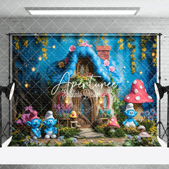 Aperturee - Aperturee Blue Elf Magical Mushroom House Room Set Backdrop