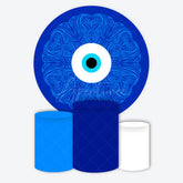Aperturee - Aperturee Blue Evil Eye Nazar Round Backdrop Kit Greek Turkish Amulet with Mandala Good Luck and Protection Party Decor