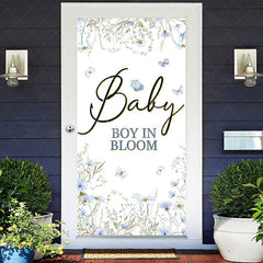 Aperturee - Aperturee Blue Floral Baby Boy In Bloom Gender Reveal Door Cover