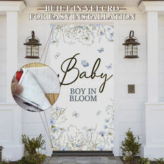 Aperturee - Aperturee Blue Floral Baby Boy In Bloom Gender Reveal Door Cover