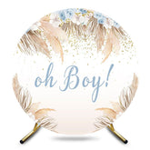 Aperturee - Aperturee Blue Floral Boho Oh Boy Round Baby Shower Backdrop