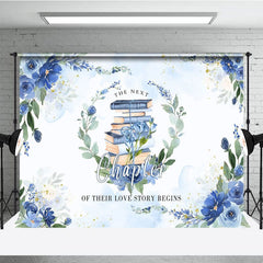 Aperturee - Aperturee Blue Floral Books Next Chapter Bridal Shower Backdrop