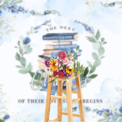 Aperturee - Aperturee Blue Floral Books Next Chapter Bridal Shower Backdrop