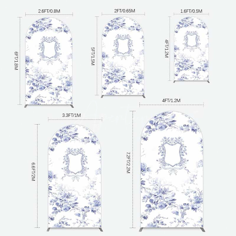 Aperturee Aperturee Blue Floral Bow Frame Bridal Shower Arch Backdrop
