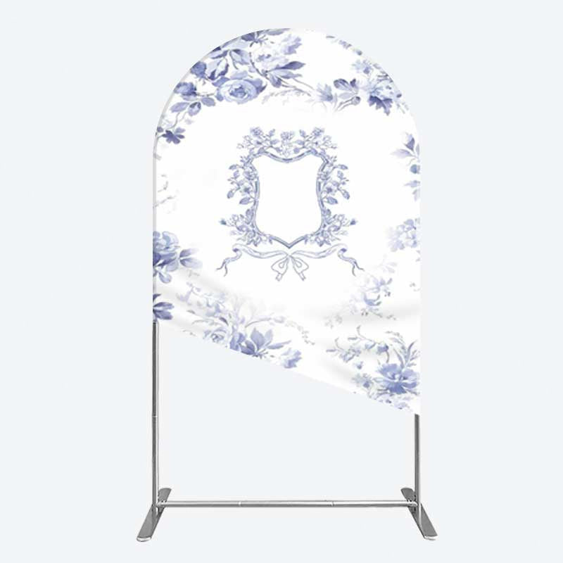 Aperturee Aperturee Blue Floral Bow Frame Bridal Shower Arch Backdrop
