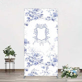 Aperturee Aperturee Blue Floral Bow Frame Bridal Shower Rectangle Backdrop