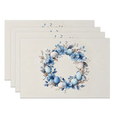 Aperturee - Aperturee Blue Floral Easter Egg Wreath Set of 4 Placemats Speckled Egg Spring Decoration Farmhouse Dining Table Mat
