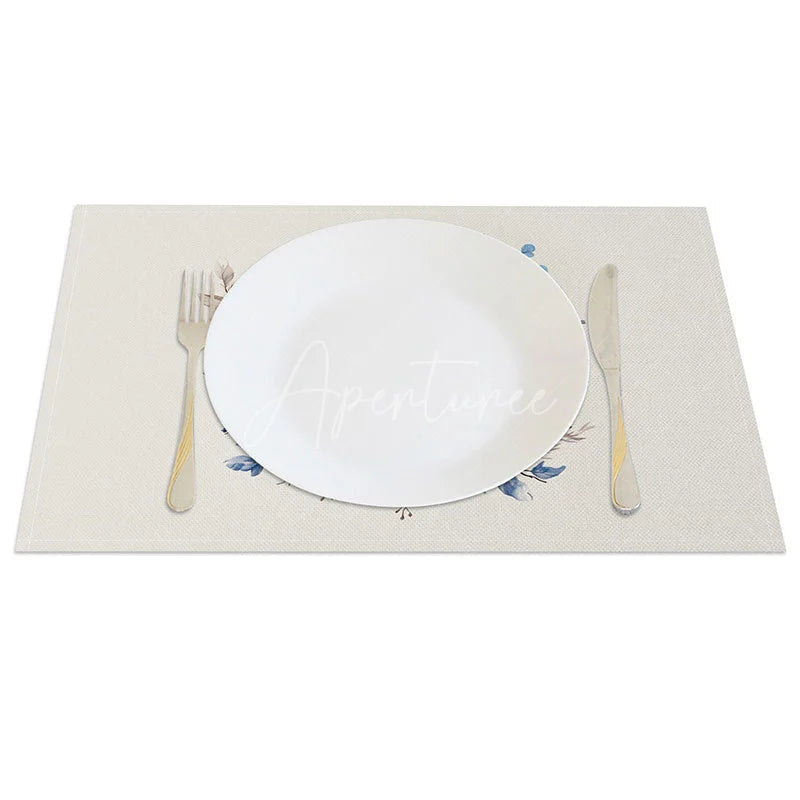 Aperturee - Aperturee Blue Floral Easter Egg Wreath Set of 4 Placemats Speckled Egg Spring Decoration Farmhouse Dining Table Mat