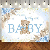 Aperturee - Aperturee Blue Floral Glitter Bear Baby Shower Backdrop