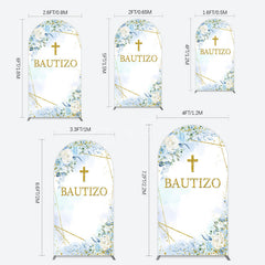 Aperturee - Aperturee Blue Floral Gold Cross Bautizo Baptism Arch Backdrop