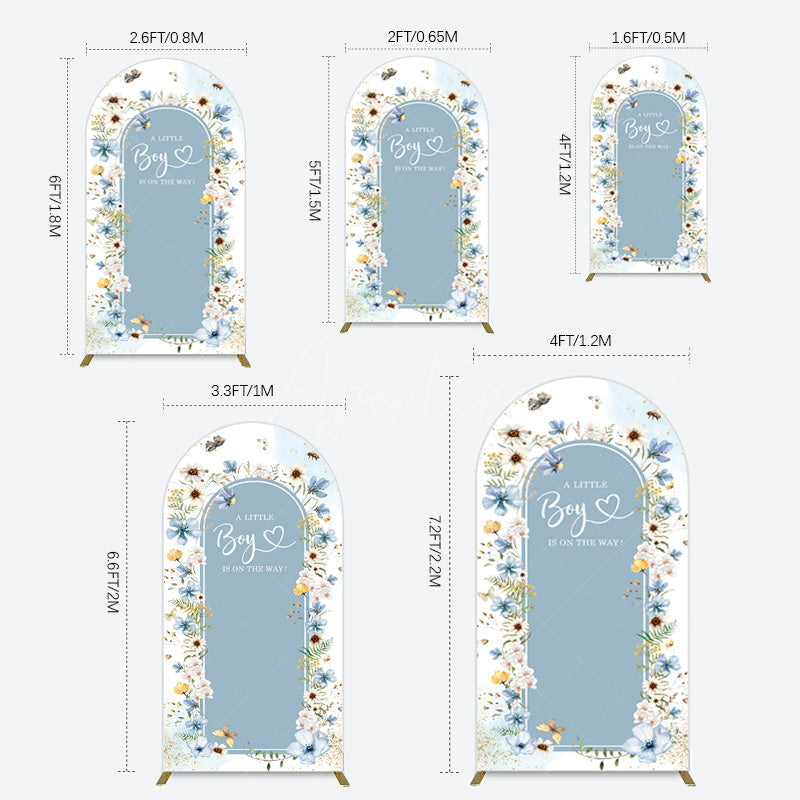 Aperturee - Aperturee Blue Floral Little Boy Baby Shower Arch Backdrop