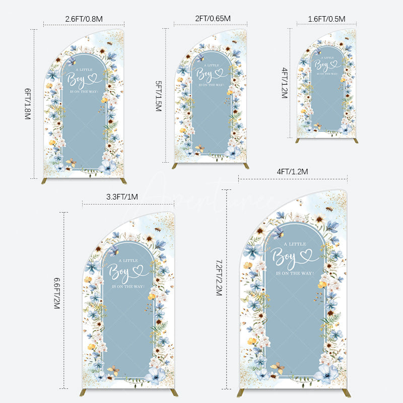 Aperturee - Aperturee Blue Floral Little Boy Baby Shower Half Moon Arch Backdrop