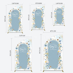 Aperturee - Aperturee Blue Floral Little Boy Baby Shower Half Moon Arch Backdrop