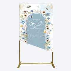 Aperturee - Aperturee Blue Floral Little Boy Baby Shower Rectangle Backdrop