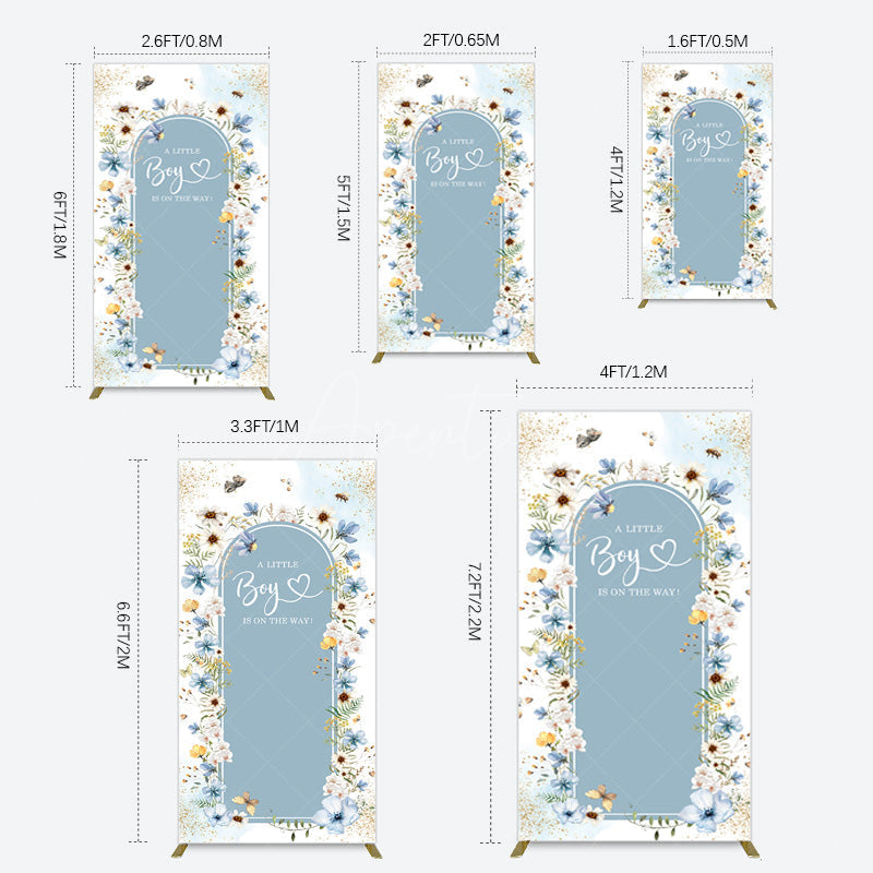 Aperturee - Aperturee Blue Floral Little Boy Baby Shower Rectangle Backdrop