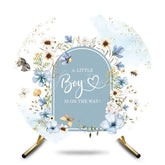 Aperturee - Aperturee Blue Floral Little Boy Round Gender Reveal Backdrop