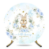 Aperturee - Aperturee Blue Floral Little Bunny Round Baby Shower Backdrop